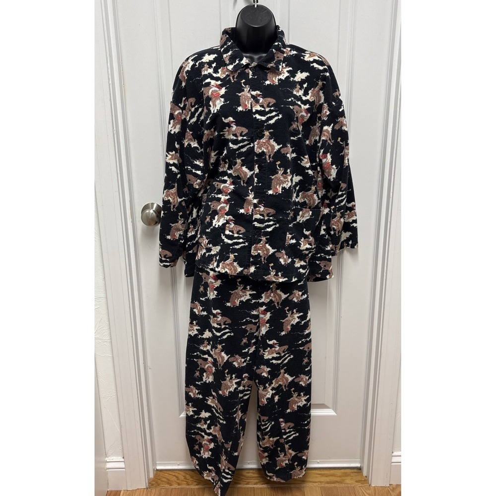 PJ‎ Salvage Black Flannel Cowboy Western Theme 2 Piece Set - Size XL